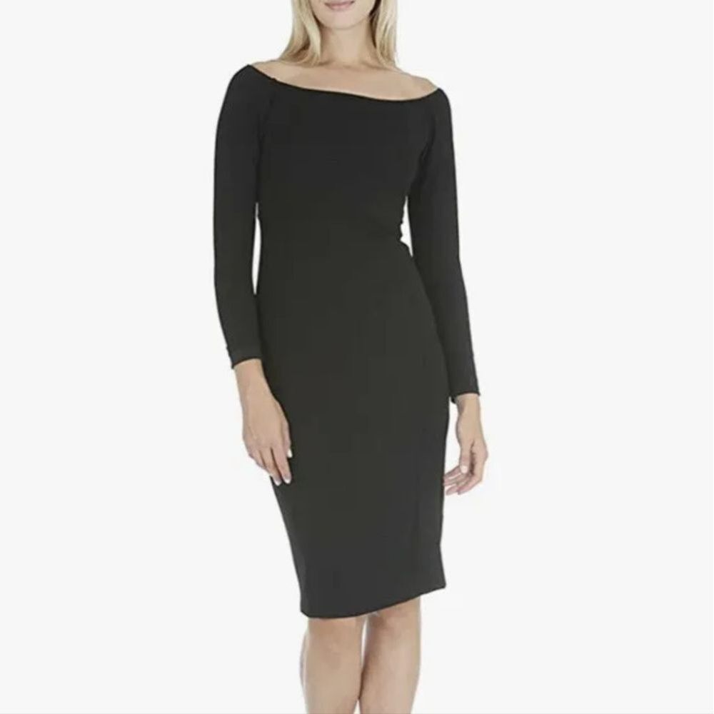 Y2K Bebe Black Long Sleeve Double Zip Boat Neck Dress NWT